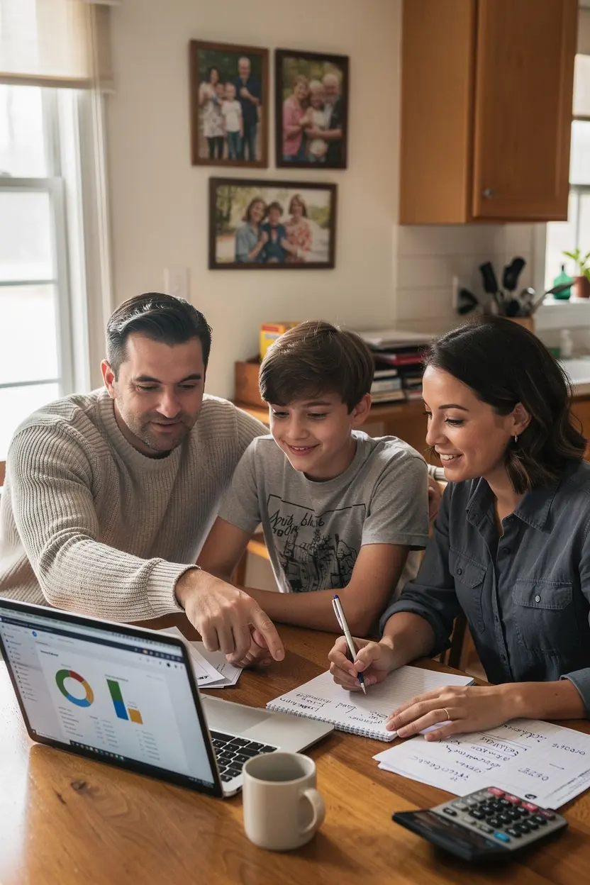 Családi költségvetés táblázat, amely a havi kiadások nyomon követésére szolgál.
